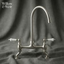 Image of Brushed Nickel Bridge Kitchen Mixer Tap Ideal Belfast Butler Sink - Solid Brass