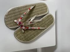 Image of Accessorize Size 5-6 Gold & Pink Beaded Sea Grass Thong Flip Flops BNWT New