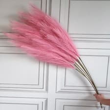 Image of Large Bright Pink Faux Pampas Grass 3 Stems 115cm Tall Fluffy Artificial Flower