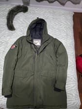 Image of Men's Superdry Everest Parka (XL) With Detachable faux fur - Army Khaki Green