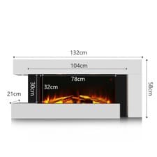 Image of Fireplace White Suite Wall Mounted Log Electric Fire Decor Glass Heater 37-52''
