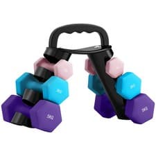 Image of SPORTNOW Dumbbells Set with Storage Rack, 2 x 1kg, 2 x 3kg, 2 x 5kg, Pink