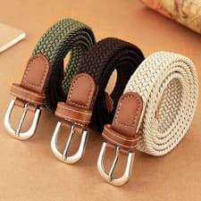 Image of Knitt Stretch Belts Mens Womens Elasticated Braided Woven Belt with Metal Buckle