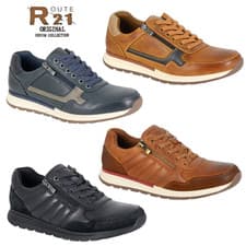 Image of Mens Route 21 Leather Shoes Casual Leisure Trainers Zip Padded Comfort UK 6-12