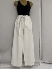 Image of Warehouse White Linen Blend Wide Leg Trouser Size 10 High Waist Belted Pants NEW