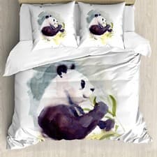 Image of Panda Duvet Cover Watercolor Animal Eats Bamboo