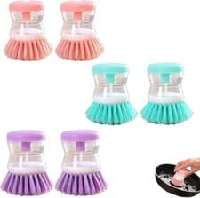 Image of 6x Dish Brush Soap Dispenser Washing Up Brush Kitchen Scrubber Set
