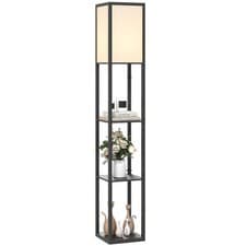 Image of HOMCOM Floor Lamp with 3-Tier Storage Shelf for Home Office, Black