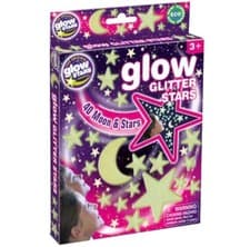 Image of Glow in the Dark Glitter Stars and Moon Shapes Wall Ceiling Decoration Stickers