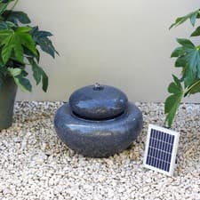 Image of Primrose Solar Powered Leven Round Pebble Bowl Water Feature with LEDs Grey 39cm