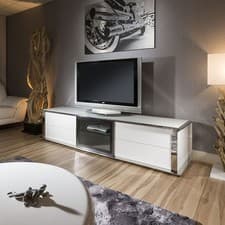Image of Large TV Cabinet Stand White Gloss and Chrome Modern Quatropi 233 New