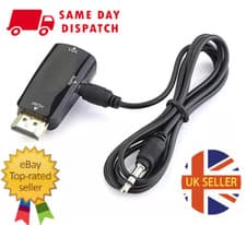 Image of HDMI to VGA Adapter Converter with 3.5mm Audio Jack Cable Male to Female Connect