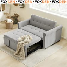 Image of Two-Seater Velvet-Feel Sofa Bed Convertible Pull Out Sleeper Sofa Bed - Grey