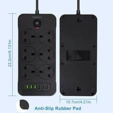 Image of Surge Protected Extension Lead With 6 USB USB C 6Gang Way Power Cable UK Plug