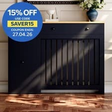Image of Radiator Cover Black Modern Vertical Slat Storage Drawers Cabinet MDF 1165mm