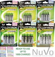 Image of NEW LLOYTRON AA AAA RECHARGEABLE BATTERIES PRECHARGED NiMH FOR EVERYDAY PURPOSE