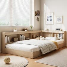 Image of Wooden Storage Bed Frame With Slats and Shelves 3FT Single for Kids, Teenagers