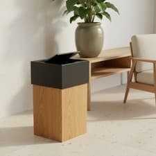 Image of Nordic Design Wastebasket Space-Saving Slim Wood Grain Trash Bin for Living