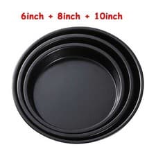 Image of 3pcs Pizza Tray Set Carbon Steel Round 6inch 8inch 10inch Non Adhere Baking Pan