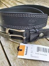 Image of L or XL Genuine TIMBERLAND Black LEATHER DOUBLE STITCH Detail BELT