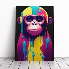 Image of Paint Drip Monkey No.2 Canvas Print Framed Wall Art Large Picture Ready to Hang