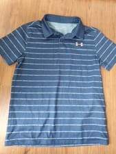 Image of Under Armour Boys Blue Polo Shirt. Size: YMD. Heatgear