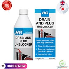 Image of HG Drain and Plug Unblocker Fast Acting Drain Cleaner Sinks Pipe Shower Traps 1L