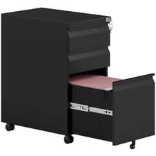 Image of Vinsetto 3-Drawer Steel Filing Cabinet with Lock and Wheels - Black