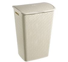 Image of Curver Rattan Effect Laundry Basket 55L White Clothes Hamper Plastic Storage