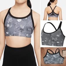 Image of Nike Girls Kids Indy Icon Clash Sports Bra Gym DQ8927 089 BLACK GREY WHITE L