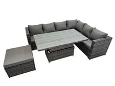 Image of Fimous Rattan Garden Corner Sofa Outdoor Furniture Sets Patio Gas Fire Pit Table