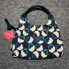 Image of Kipling Handbag Shoulder Bag Womens Navy Floral Print Grace Monkey Keychain Art