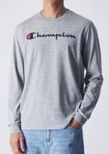 Image of Champion Logo Long Sleeve Tee Grey In Mens Size L BRAND NEW