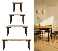 Image of Round Dining Table Oval Extendable 105 to 240cm Oak Black Leg Seats 4 6 12 Indus