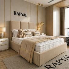 Image of OTTOMAN STORAGE BED PANEL PLUSH VELVET UPHOLSTERED BED FRAME 3 PANEL HEADBOARD