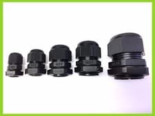 Image of IP68 BLACK CABLE GLAND NYLON WITH NUT & WASHER - M12, M16, M20, M25, M32