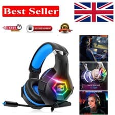 Image of Comfortable Leather Gaming Headphones with Noise Cancellation & RGB Lighting