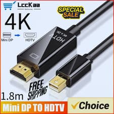 Image of 1.8M 4K Mini DisplayPort DP to HDMI Male Cable Adapter Converter 4K2K UK