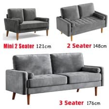 Image of 2/3/4 Seater Teddy Velvet Sofa with 2 Pillows Modern Couch Love Seat Settee Home