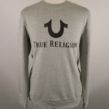 Image of Men's True Religion Grey Crew Neck Logo Sweatshirt Large
