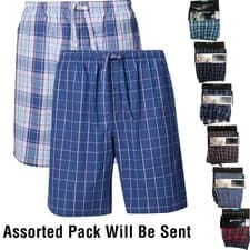 Image of Mens M&S 2 Pack Cotton Check Pyjama Shorts Stripe Printed Loungewear Woven Pants