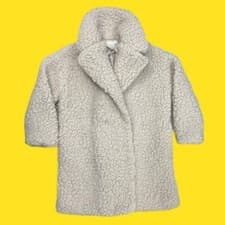 Image of TOPSHOP Women's Borg Longline Jacket, Gentle Fleece, Hook Closure, Stone, UK 14