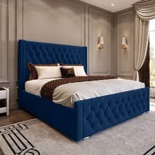 Image of Upholstered Ottoman Gas Lift Bed Frame Winged Plush Velvet Double & King Size