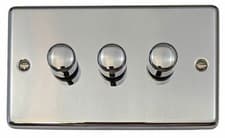 Image of G&H CC523 Polished Chrome 3 Gang 1 or 2 Way LED Dimmer Switch