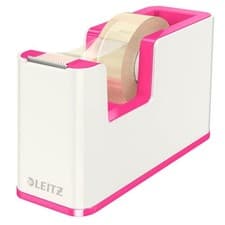Image of Leitz Tape Dispenser, Heavy Base with Tape, Wow Range, White/Metallic Pink Pink