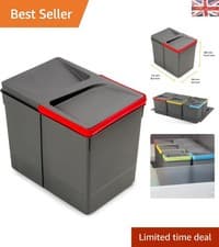 Image of Modern 15L Waste Sorting Bin with Colour-Coded Handles, 266mm Grey Plastic