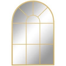 Image of Gold Arched Window Wall Mirror Metal Frame Hallway Bedroom Accent Grid Mirror UK