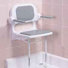 Image of AKW Series 2000 Standard Padded Fold-Up Shower Seat with Back & Arms Grey/Blue