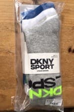 Image of DKNY mens sport socks 3 pairs white/grey/blue U.K. 7-11 New Xmas Gift