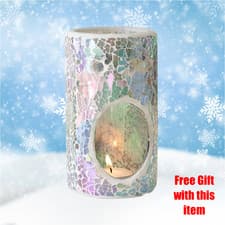 Image of Something Different Iridescent Blue Pillar Crackle Glass Oil Burner + Free Gift